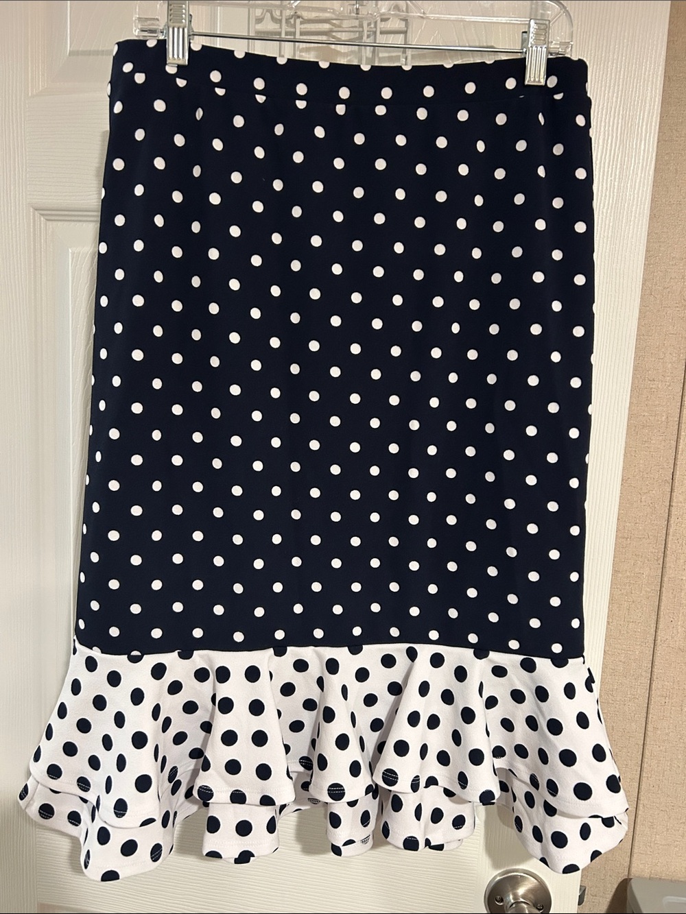 Polka Dot Ruffled Hem Women's Skirt - Navy & White midi